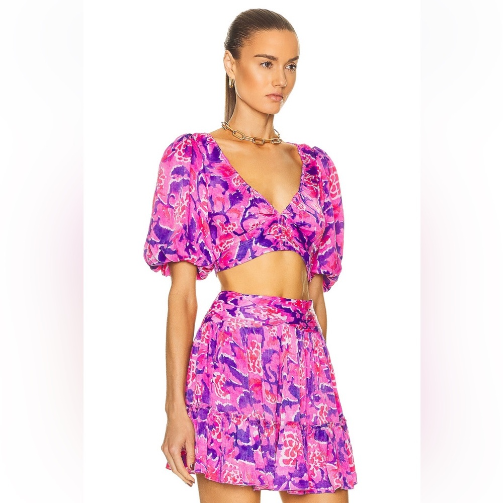 Rococo Sand Pink and Purple Crop “Lei Top” XS - Excellent Condition!